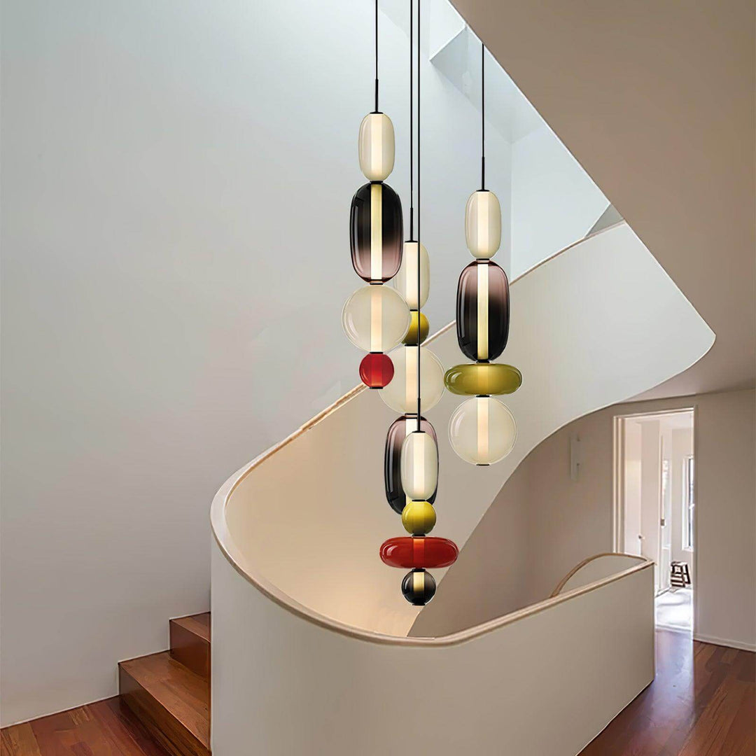 Moderne farverig glaspendellampe