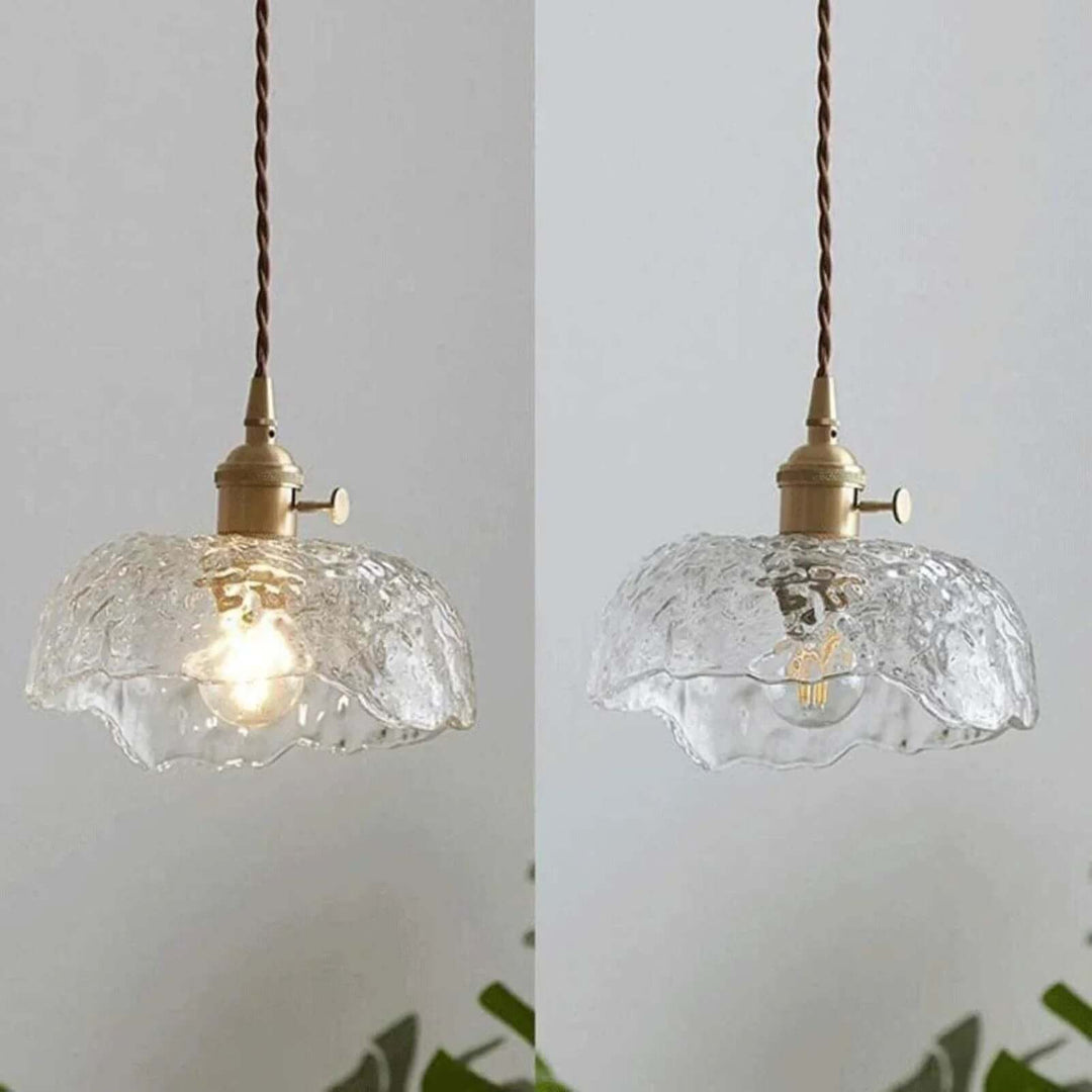 Uregelmæssig messing- og glas pendellampe