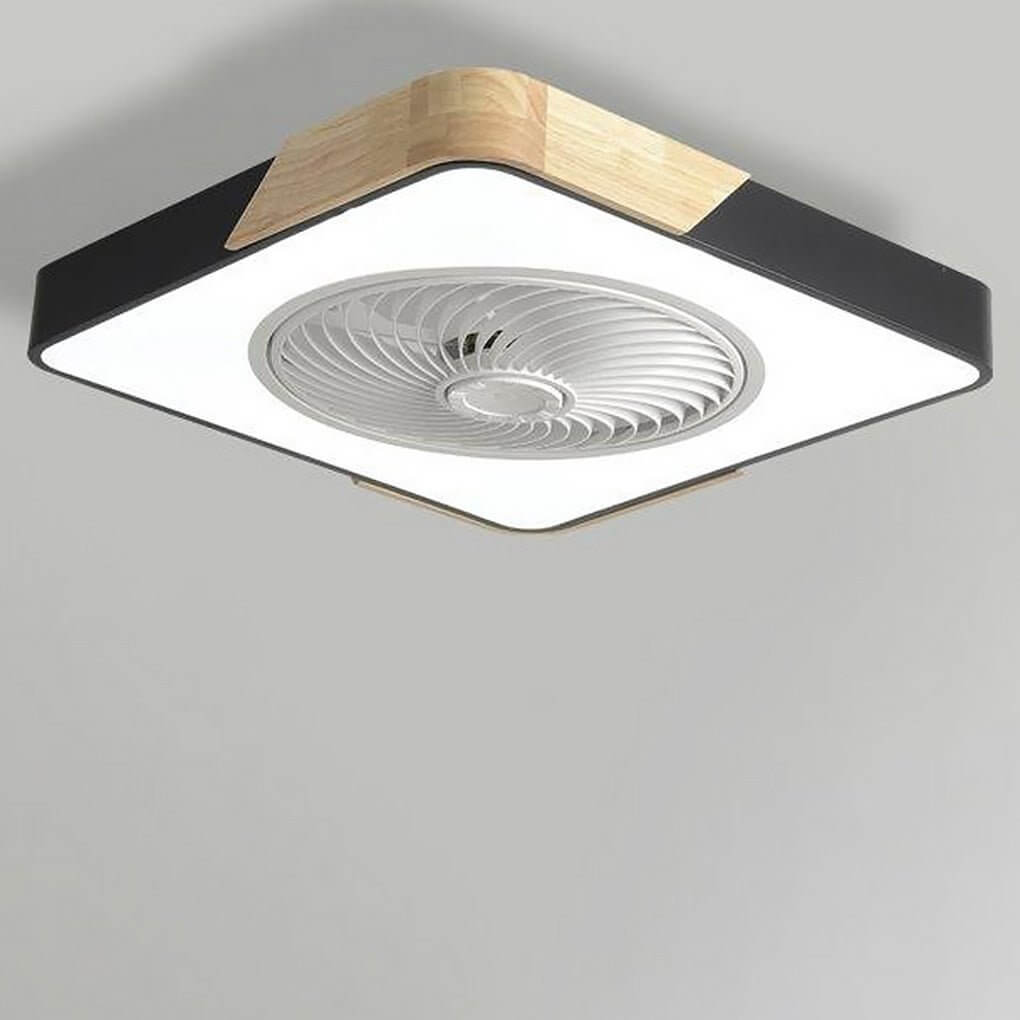 Moderne LED-loftventilator med cirkel- og firkantet ramme, dæmpbar og med fjernbetjening