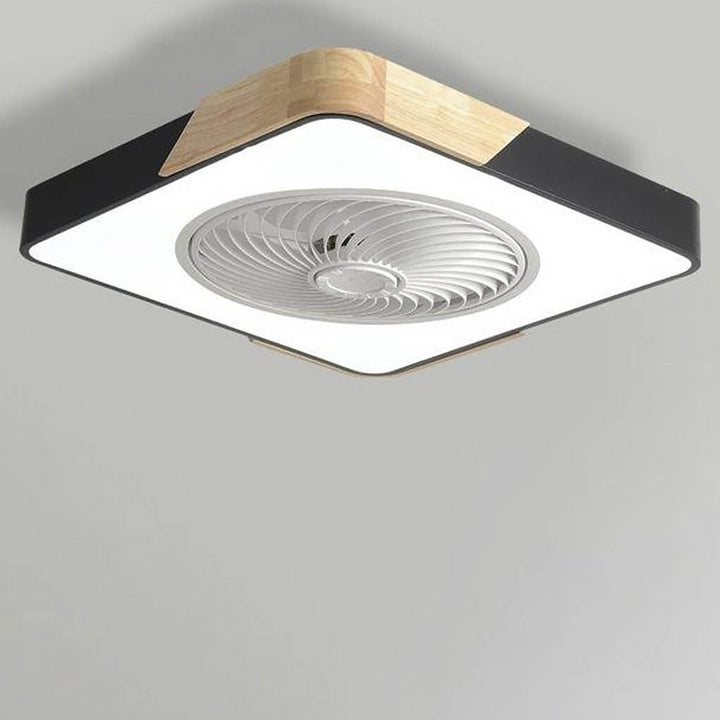 Moderne LED-loftventilator med cirkel- og firkantet ramme, dæmpbar og med fjernbetjening