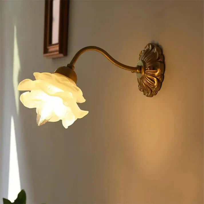 Vintage kobber blomsterglas væglampe
