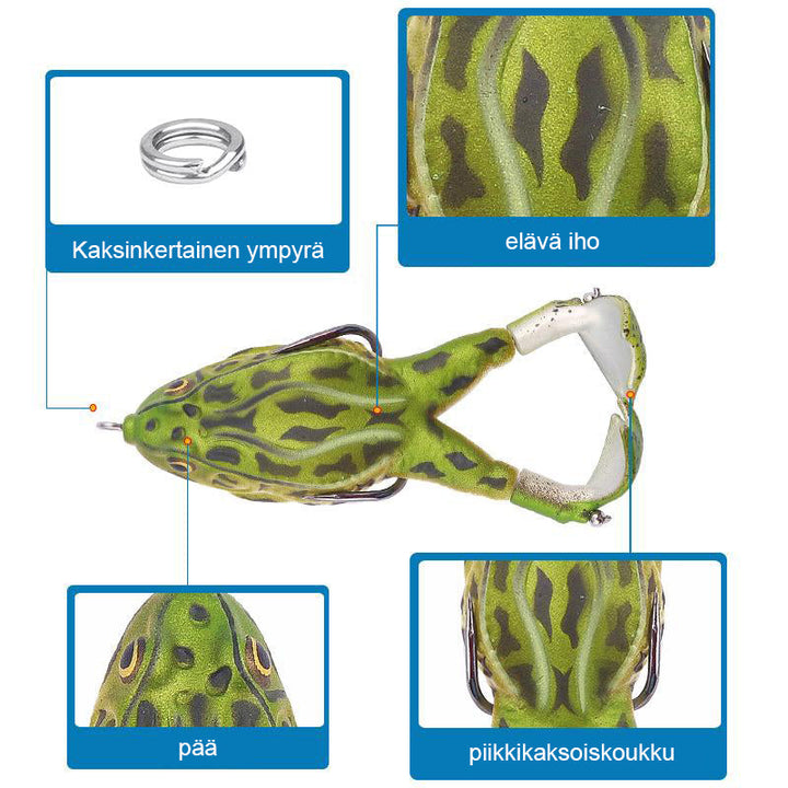 Unikt dobbelt propel frøsilikone fiskeagn, grøn-blå, 3.5 tommer, specielt designet agn