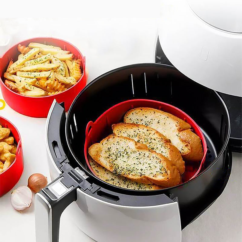 Airfryer-silikoniastia ja hansikasetti keittiöön, moniväriset, rei’itetyt reunat, parantaa kypsennystuloksia.