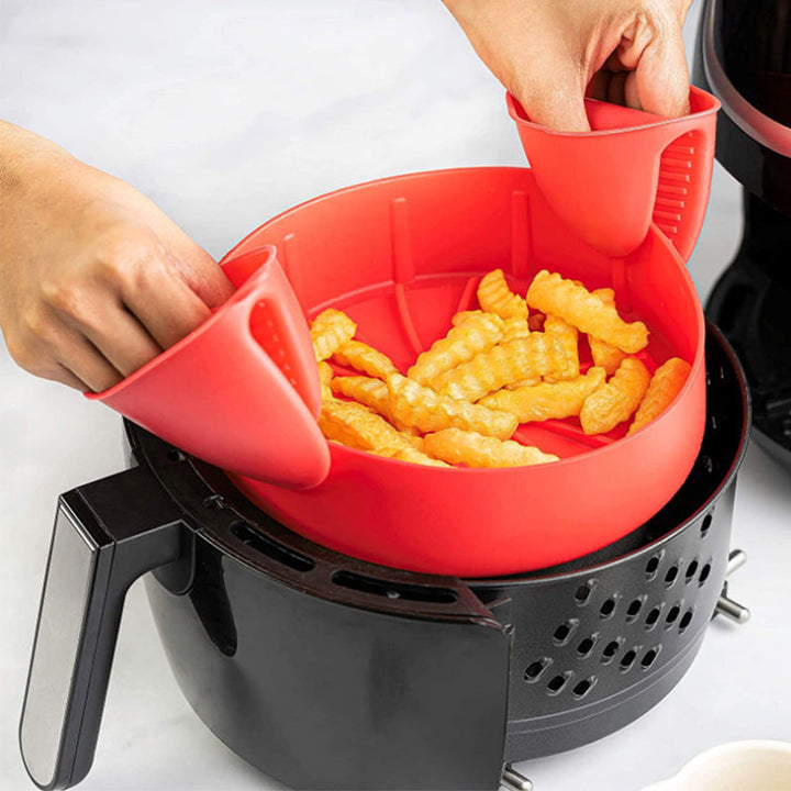 Airfryer-silikoniastia ja hansikasetti keittiöön, moniväriset, rei’itetyt reunat, parantaa kypsennystuloksia.