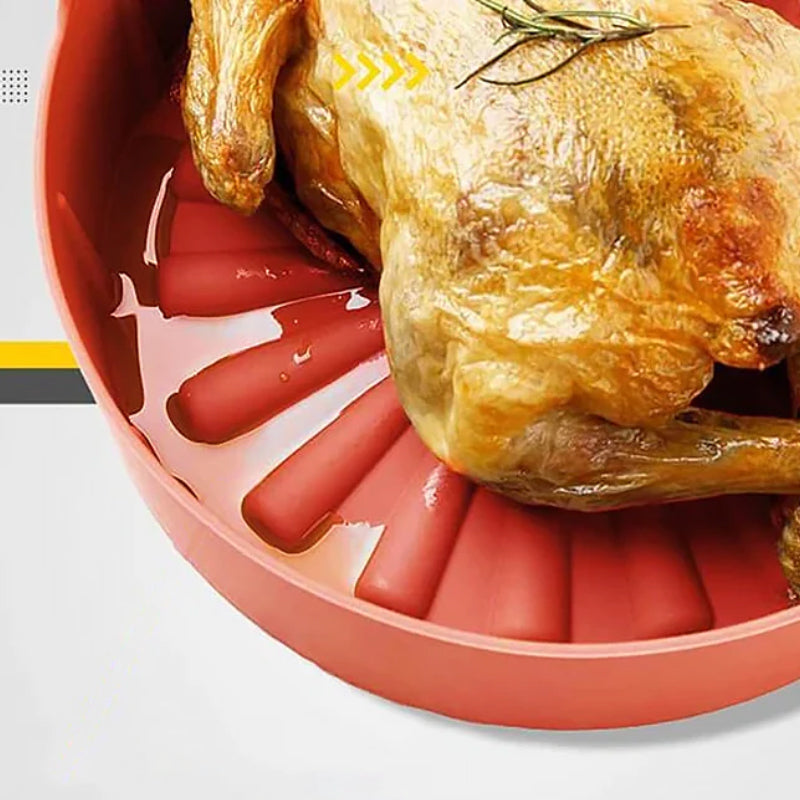 Airfryer-silikoniastia ja hansikasetti keittiöön, moniväriset, rei’itetyt reunat, parantaa kypsennystuloksia.