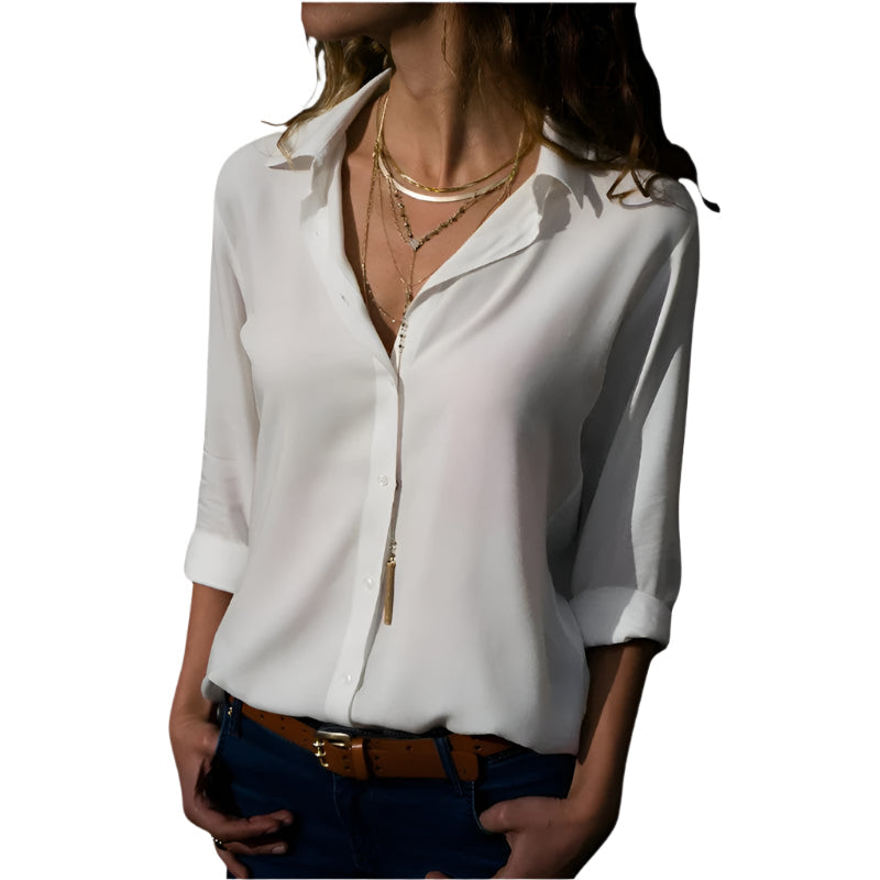 Tidløs chic dames bluse i polyester og bomuld, elegant snit, let stof, sofistikerede detaljer.