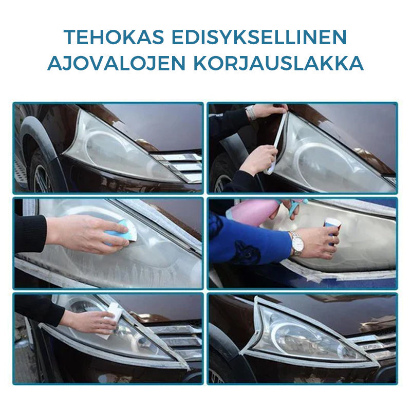 Forlygtepoleringsvæske i flaske, klargør og beskytter forlygter, nem at anvende bilplejemiddel.