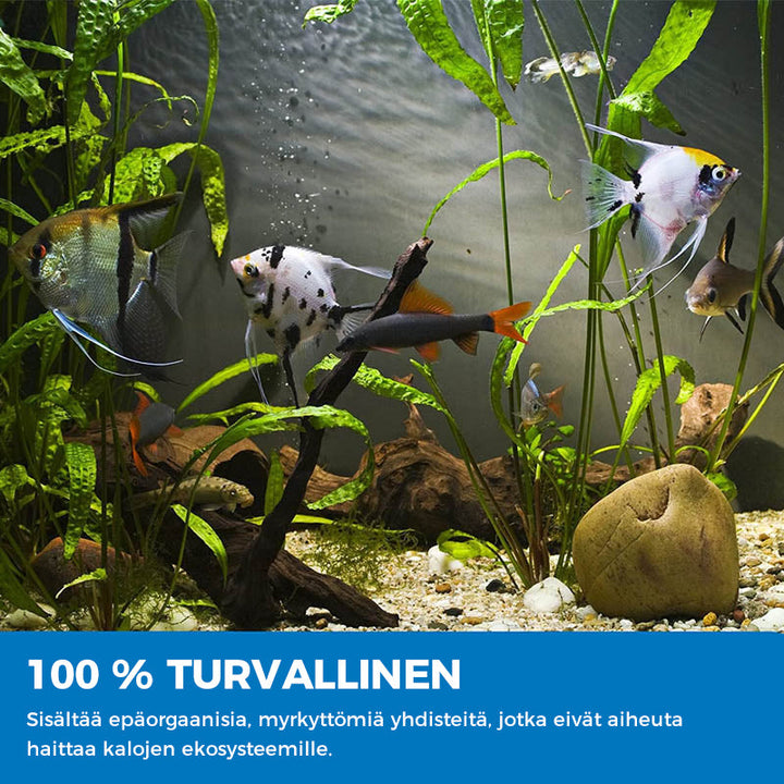 "Akvaarion puhdistusjauhe kirkastaa veden, poistaa sammaleen ja levän, luonnolliset ainesosat, 5 kpl pakkaus."