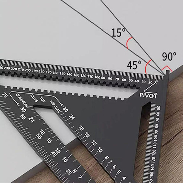 Aluminiums lineale til træarbejde, 7/12 tommer, med tydelige markeringer og robust konstruktion til måling.