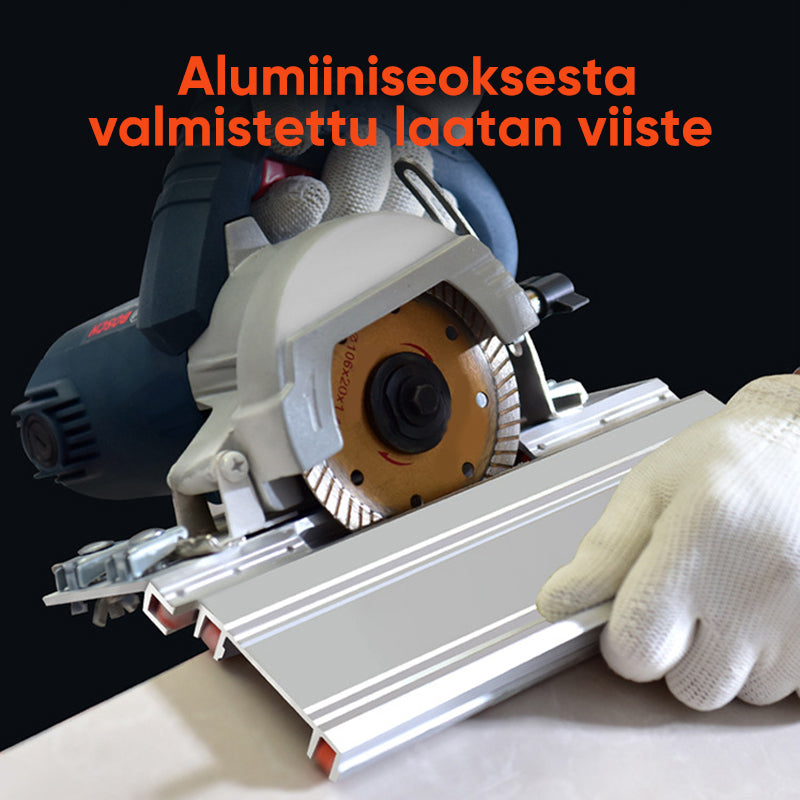 Alumiininen käsityökalu laatoille, hopea-kulta-harmaa, ergonominen muotoilu, korroosionkestävä viistotyökalu.