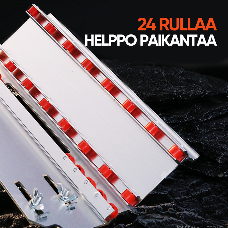 Alumiininen käsityökalu laatoille, hopea-kulta-harmaa, ergonominen muotoilu, korroosionkestävä viistotyökalu.