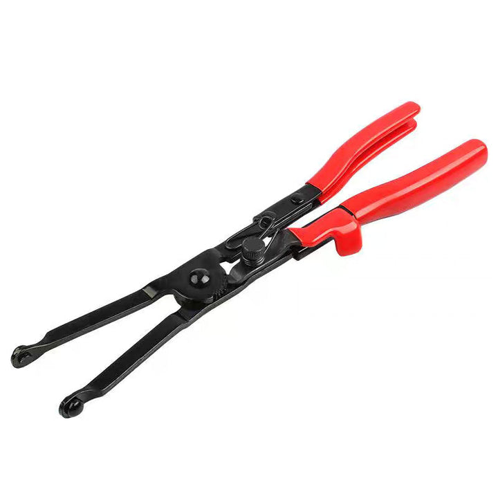 Ammattikäyttöön letkunkiristinpihdit, korkeahiilistä terästä, kestävä musta pinnoite, ergonominen muotoilu, lukitusmekanismi.