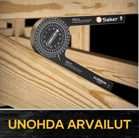 Præcist Saker® vinkelmåler til geringssav i aluminium med tydelig laserindgraveret skala.