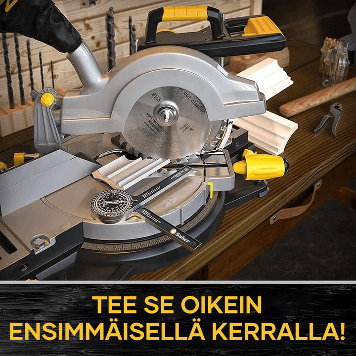 Præcist Saker® vinkelmåler til geringssav i aluminium med tydelig laserindgraveret skala.