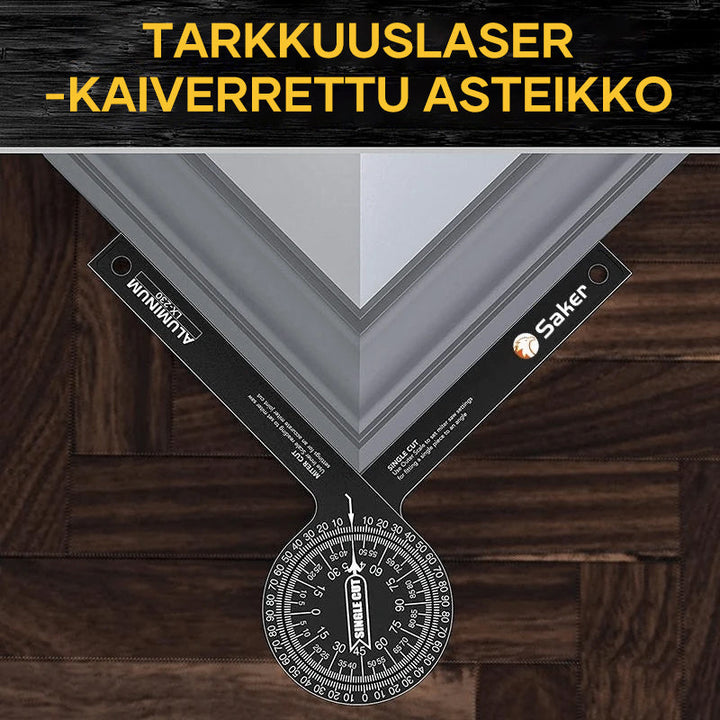 Præcist Saker® vinkelmåler til geringssav i aluminium med tydelig laserindgraveret skala.
