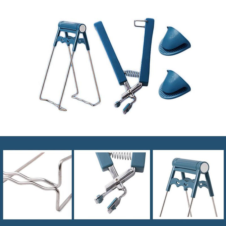 Anti-scalding klipsisarja, turvallinen ote kuumista astioista, ergonominen muotoilu, sininen ja vaaleanpunainen väri.