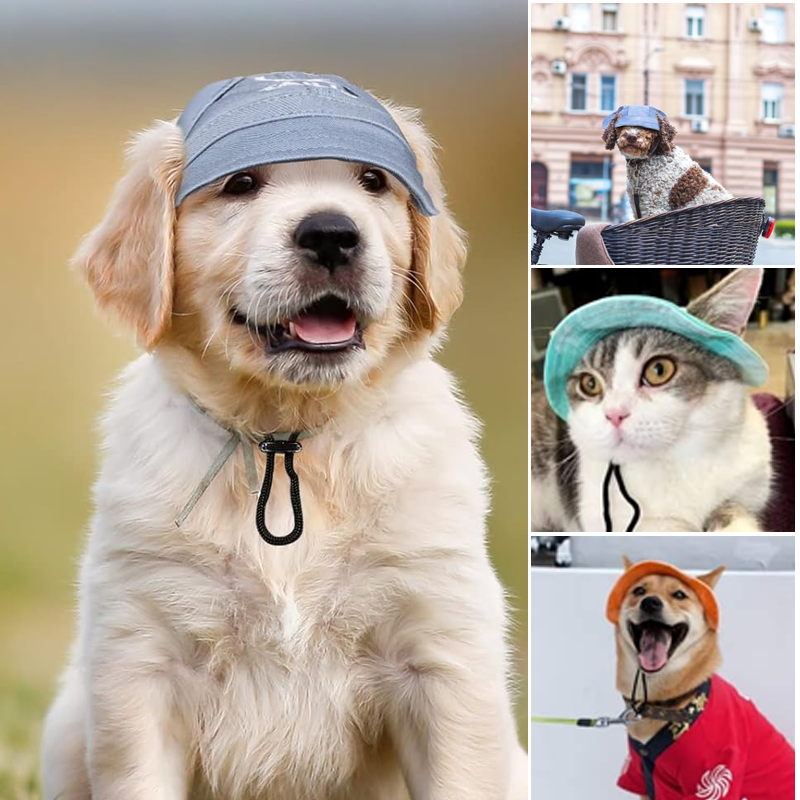 Solhat til hunde, farverig, justerbar, UV-beskyttelse, solhat, til kæledyr i forskellige størrelser til udendørs brug.