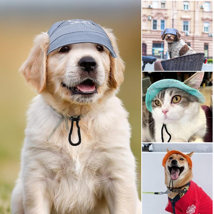 Solhat til hunde, farverig, justerbar, UV-beskyttelse, solhat, til kæledyr i forskellige størrelser til udendørs brug.