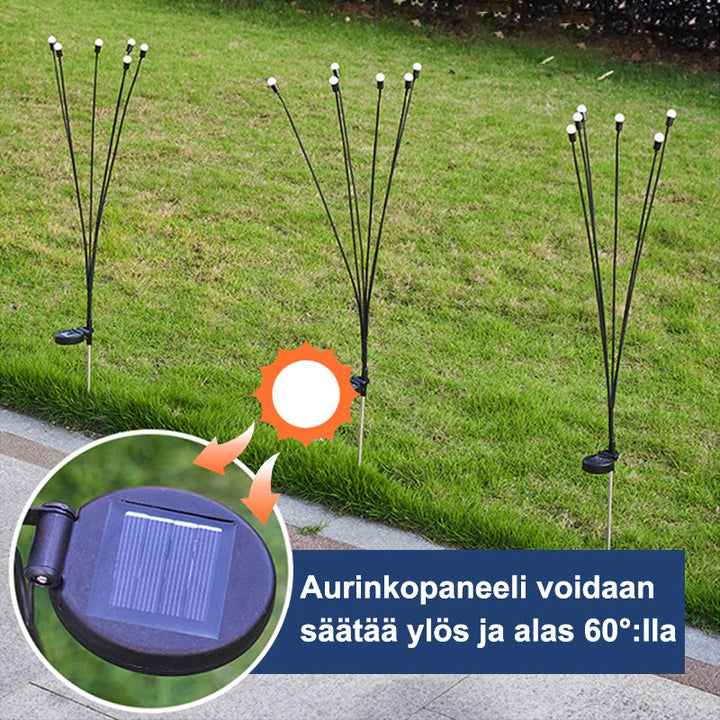 Aurinkoenergialla toimiva LED-puutarhavalo, 7 värin vaihtelua, luo taianomaisen tunnelman ulkotilaan, heiluu tuulessa.