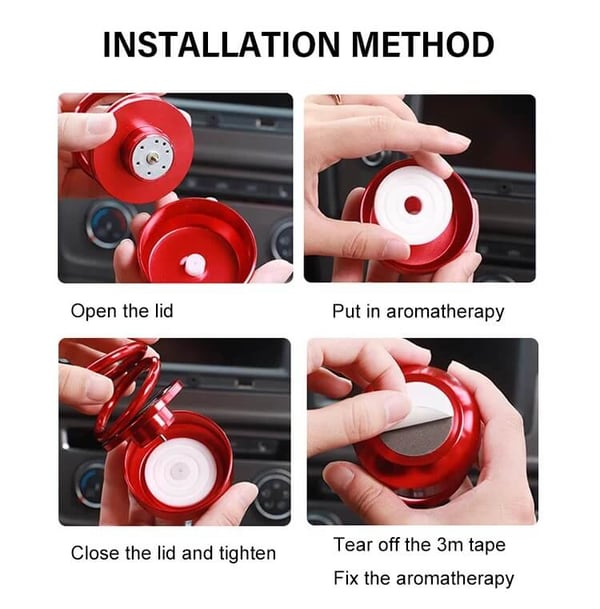 Aurinkoenergialla toimiva kaksoisrenkainen aromaterapiakoriste autoon, punainen metallinen design, raikas tuoksu.