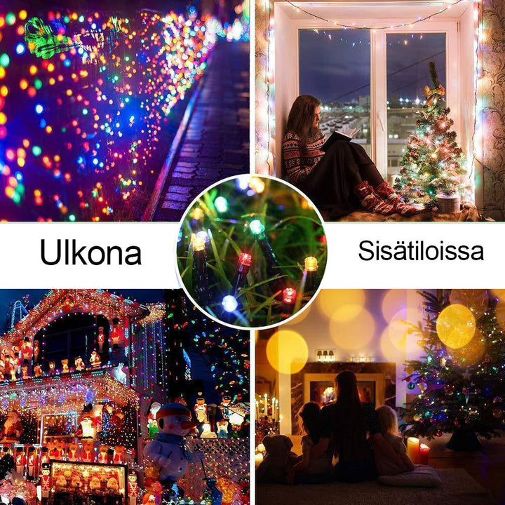Aurinkoenergialla toimivat LED-koristevalot ulkokäyttöön, puutarha, moniväriset ja lämpimän valkoiset valot luovat tunnelmaa.