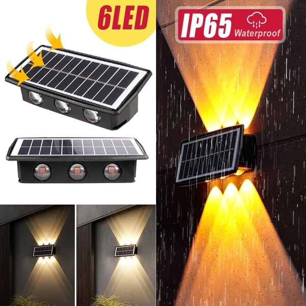 Aurinkokäyttöinen ulkoseinävalo, 4/6 LED, lämmin/keltainen/valkoinen valo, tyylikäs ja ympäristöystävällinen ratkaisu.