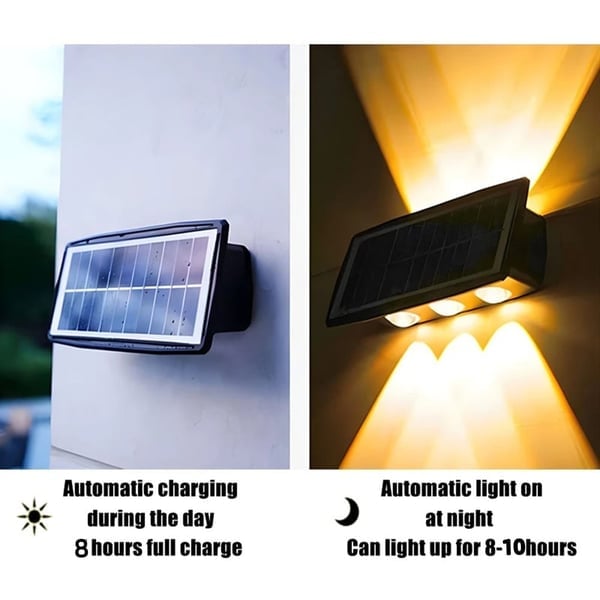 Aurinkokäyttöinen ulkoseinävalo, 4/6 LED, lämmin/keltainen/valkoinen valo, tyylikäs ja ympäristöystävällinen ratkaisu.