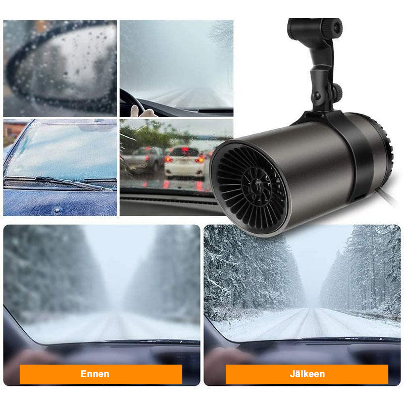 "Auton 12V sisätilan lämmitin kompakti koko, sopii huurteenpoistoon ja lämmitykseen, musta muotoilu"