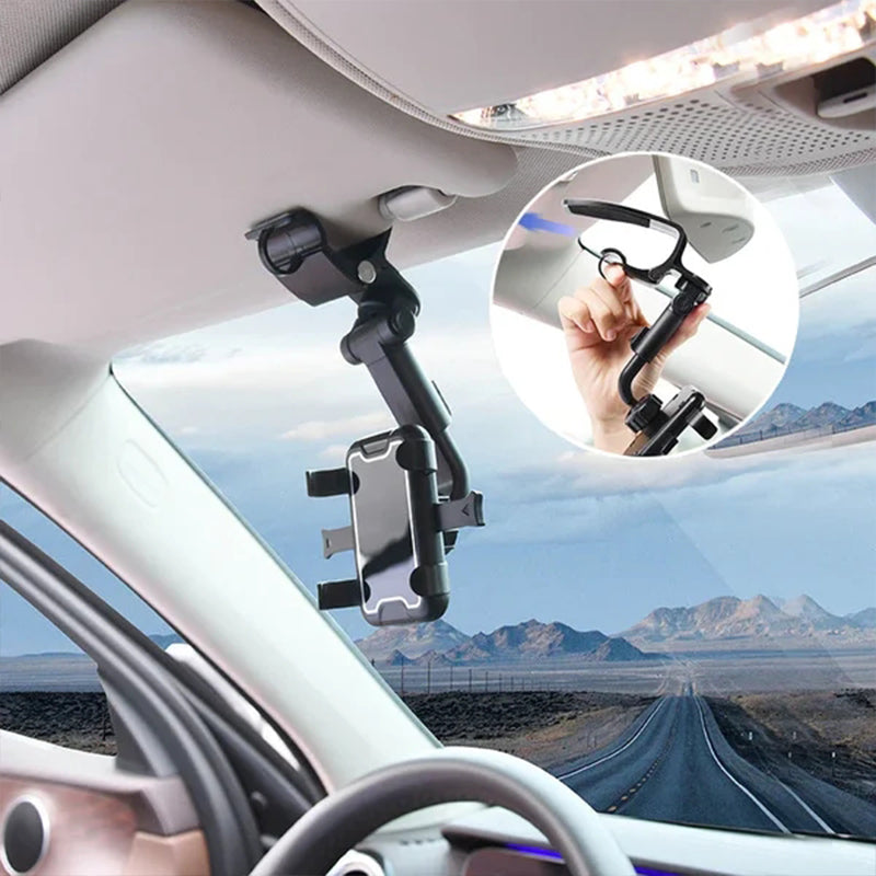 Auton kojelaudan musta säädettävä puhelinpidike, tukeva pito ja 360° kierto, sopii useimpiin älypuhelimiin.