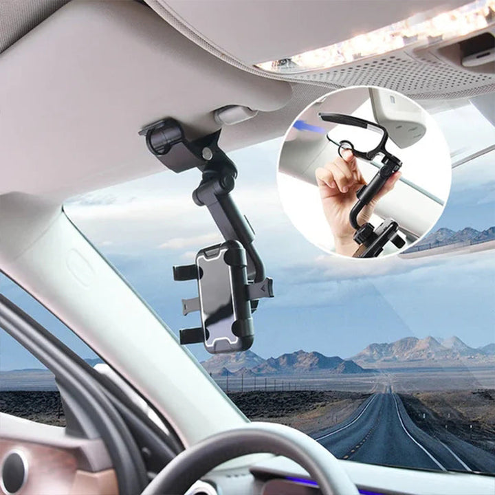 Auton kojelaudan musta säädettävä puhelinpidike, tukeva pito ja 360° kierto, sopii useimpiin älypuhelimiin.