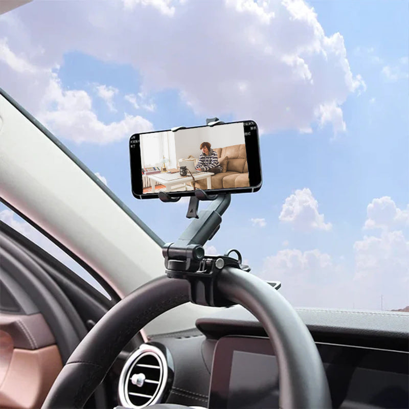 Auton kojelaudan musta säädettävä puhelinpidike, tukeva pito ja 360° kierto, sopii useimpiin älypuhelimiin.