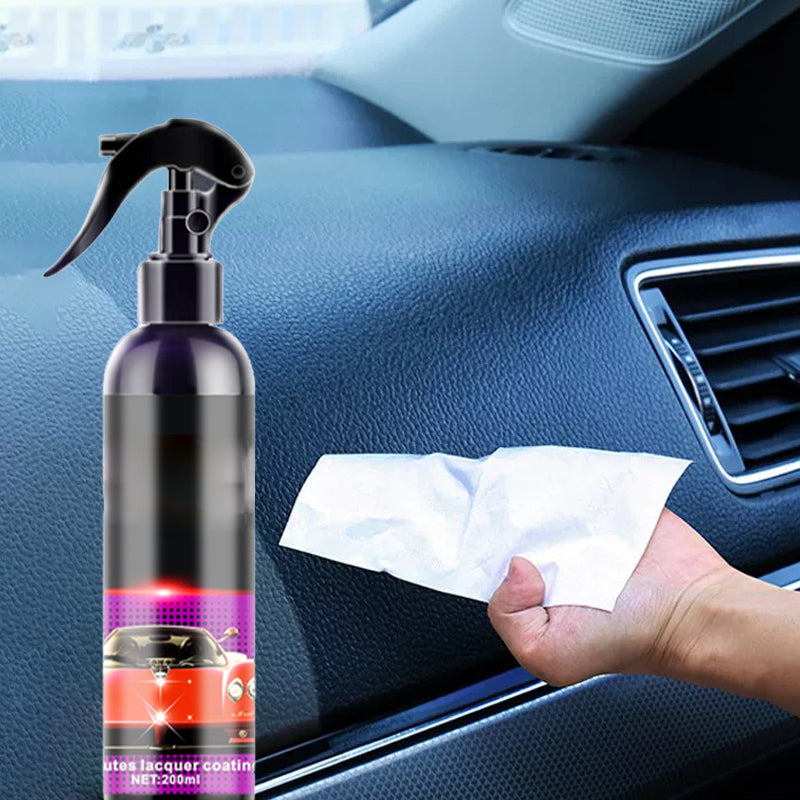 "Auton pikapinnoitussuihke, kiiltävä lopputulos, märkä ja kuiva pinta, suojaava kalvo, 200 ml pullo, käyttö kaikissa säissä."