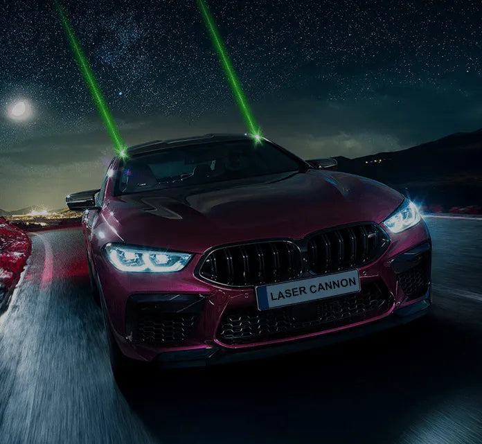 Bilens tag-laser advarselslys sort/hvid forbedrer synlighed i mørke og reflekterer effektivt lys mod himlen.