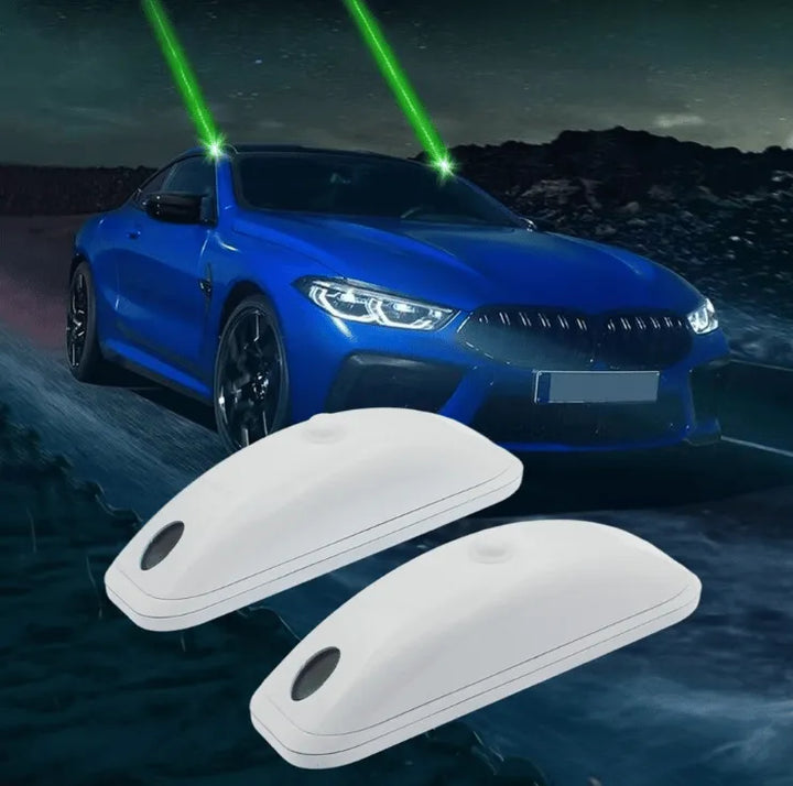 Bilens tag-laser advarselslys sort/hvid forbedrer synlighed i mørke og reflekterer effektivt lys mod himlen.