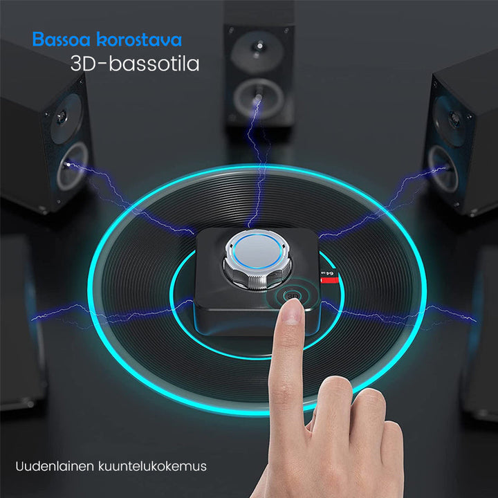 Bluetooth 5.0 RCA lydmodtager sort: trådløs, kompakt design, RCA- og AUX-indgange. Klar lydkvalitet.
