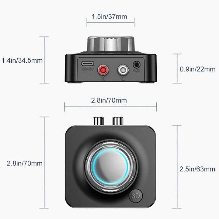 Bluetooth 5.0 RCA lydmodtager sort: trådløs, kompakt design, RCA- og AUX-indgange. Klar lydkvalitet.