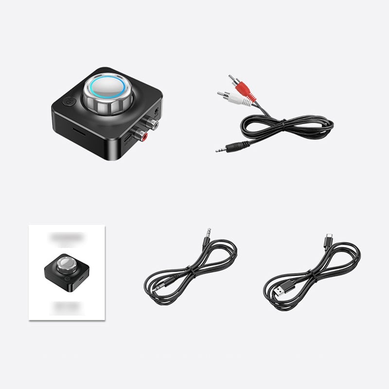Bluetooth 5.0 RCA lydmodtager sort: trådløs, kompakt design, RCA- og AUX-indgange. Klar lydkvalitet.