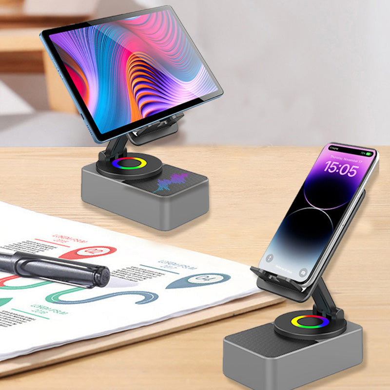 Bluetooth-aktiveret multifunktionel holder grå/sort; minimalistisk, justerbar og kraftfuld basenhed til telefon/tablet