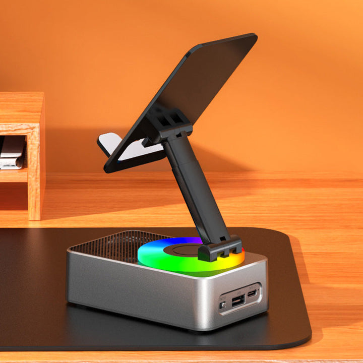 Bluetooth-aktiveret multifunktionel holder grå/sort; minimalistisk, justerbar og kraftfuld basenhed til telefon/tablet