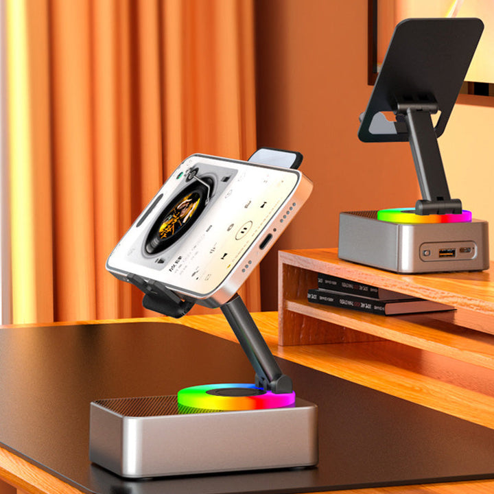 Bluetooth-aktiveret multifunktionel holder grå/sort; minimalistisk, justerbar og kraftfuld basenhed til telefon/tablet