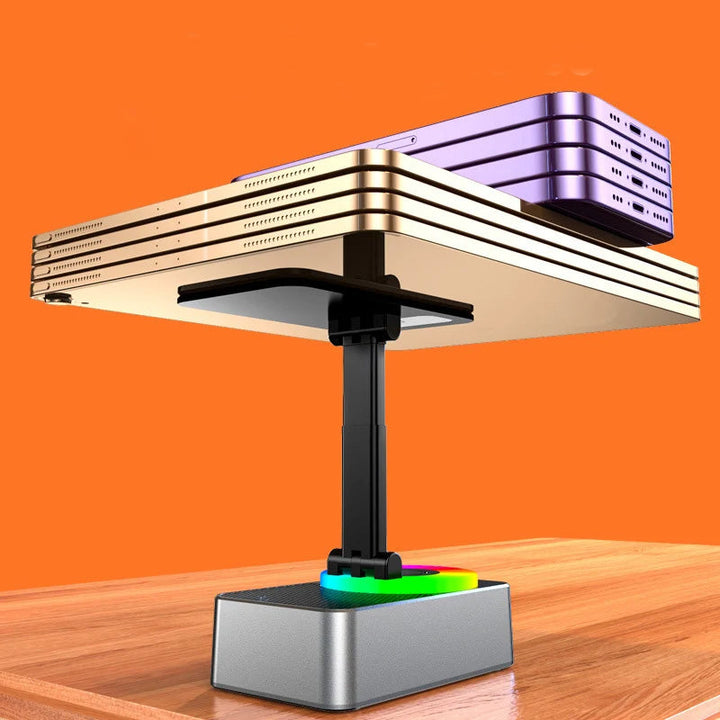Bluetooth-aktiveret multifunktionel holder grå/sort; minimalistisk, justerbar og kraftfuld basenhed til telefon/tablet