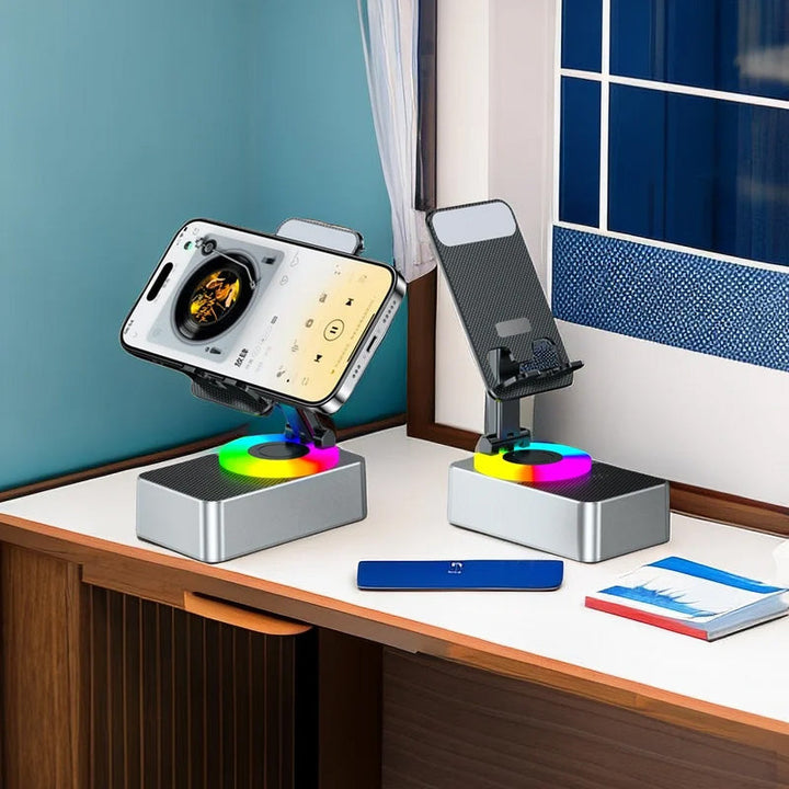 Bluetooth-aktiveret multifunktionel holder grå/sort; minimalistisk, justerbar og kraftfuld basenhed til telefon/tablet