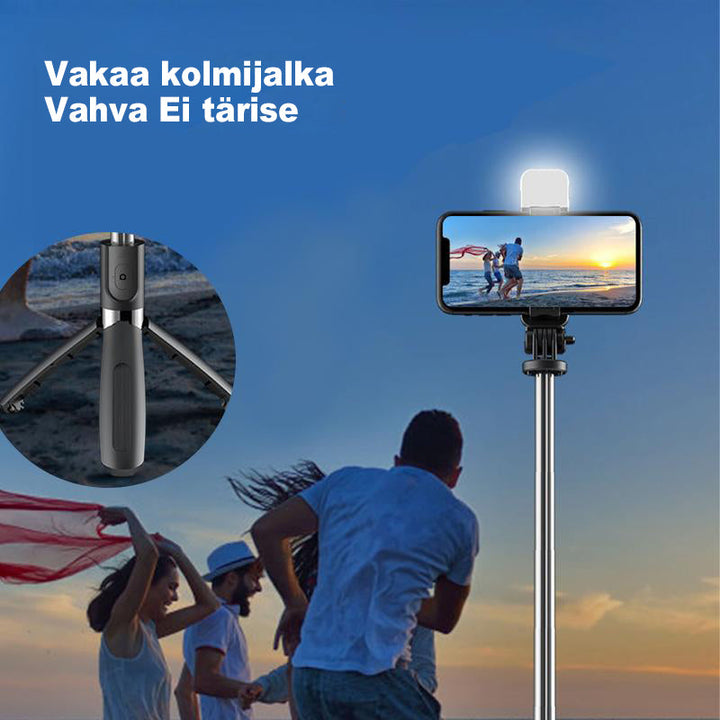 Bluetooth selfie stick stativ med treben, sort/hvid; letvægt, foldbar; perfekt fototilbehør.