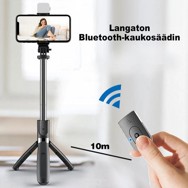Bluetooth selfie stick stativ med treben, sort/hvid; letvægt, foldbar; perfekt fototilbehør.