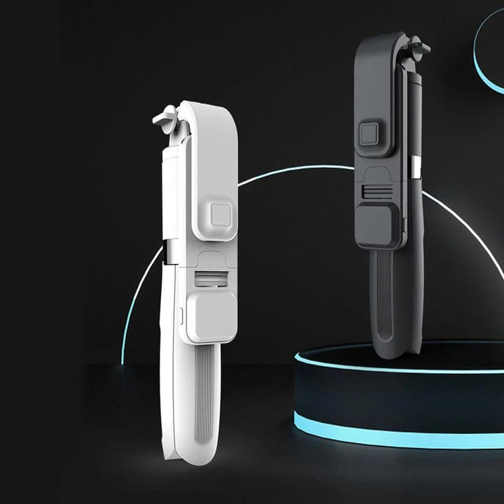Bluetooth selfie stick stativ med treben, sort/hvid; letvægt, foldbar; perfekt fototilbehør.