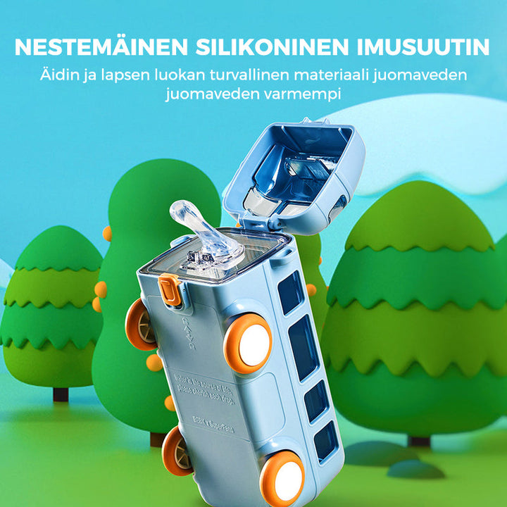 Busformet bærbar børnevandflaske, gul, ABS-plast og silikone, justerbar rem