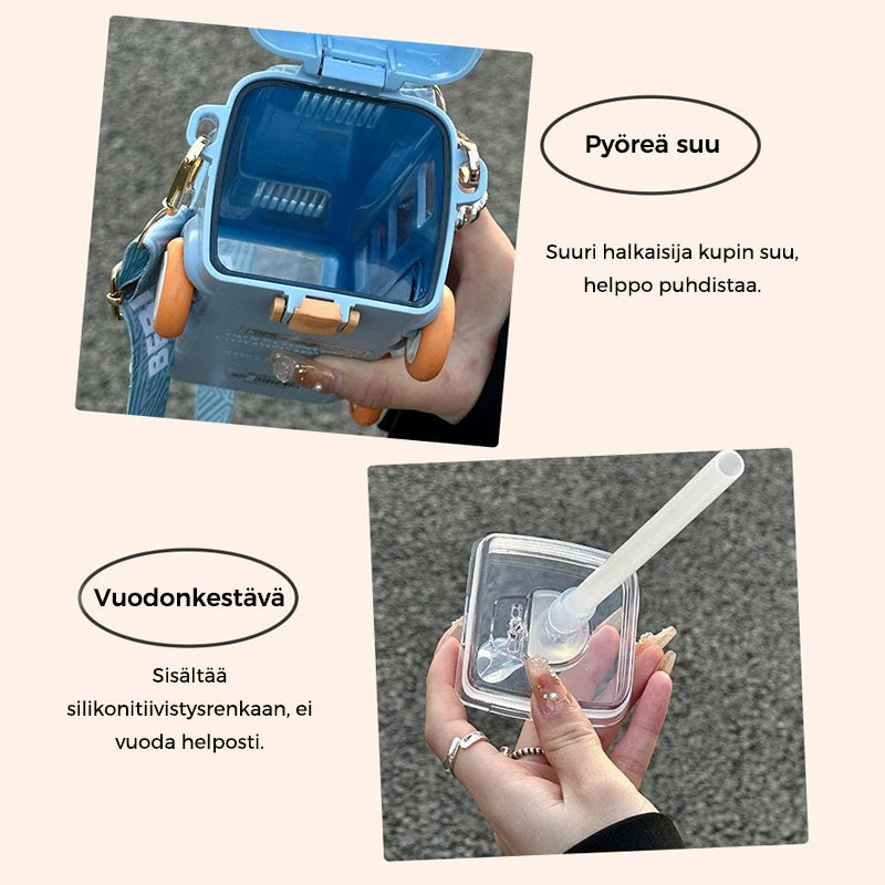 Busformet bærbar børnevandflaske, gul, ABS-plast og silikone, justerbar rem