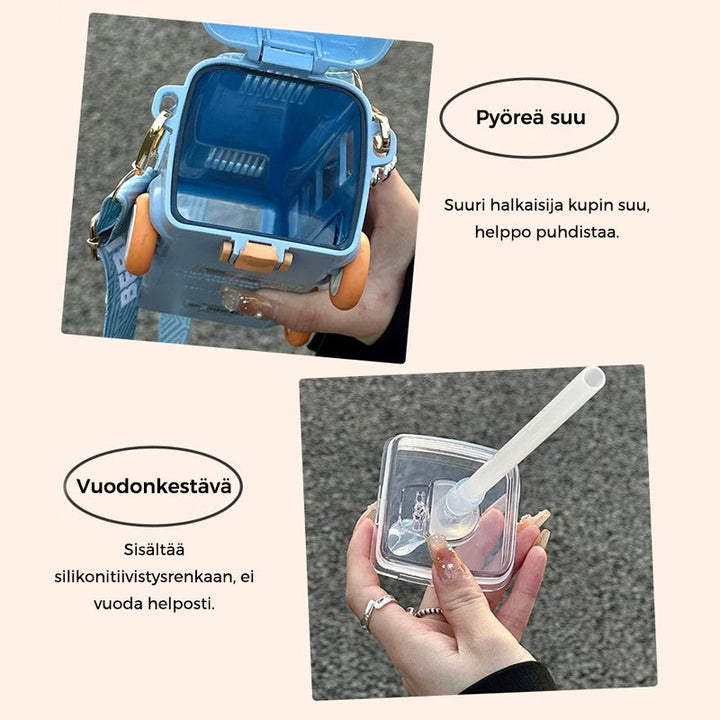 Busformet bærbar børnevandflaske, gul, ABS-plast og silikone, justerbar rem