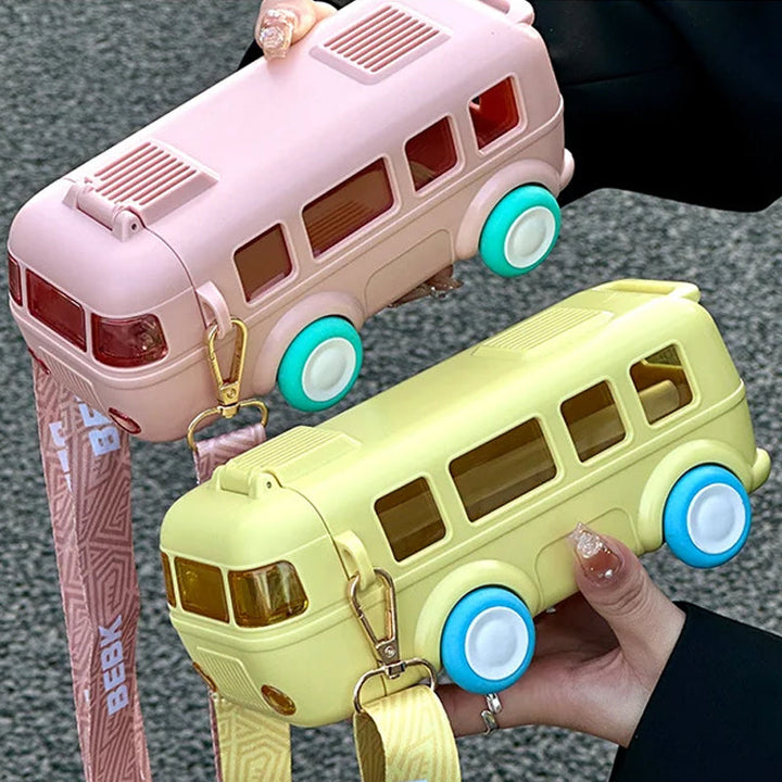Busformet bærbar børnevandflaske, gul, ABS-plast og silikone, justerbar rem