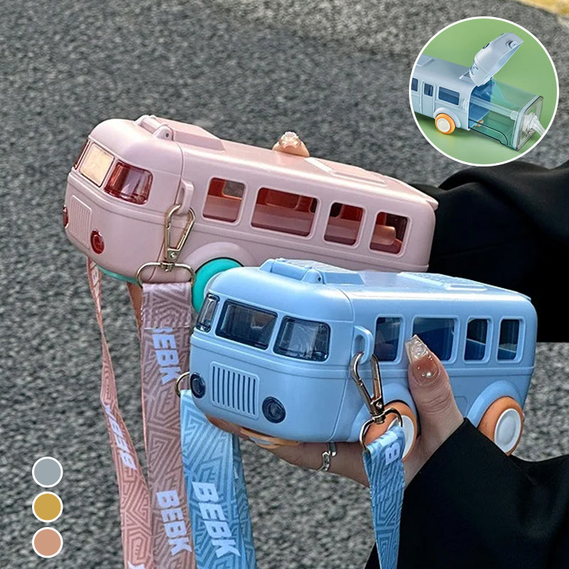 Busformet bærbar børnevandflaske, gul, ABS-plast og silikone, justerbar rem